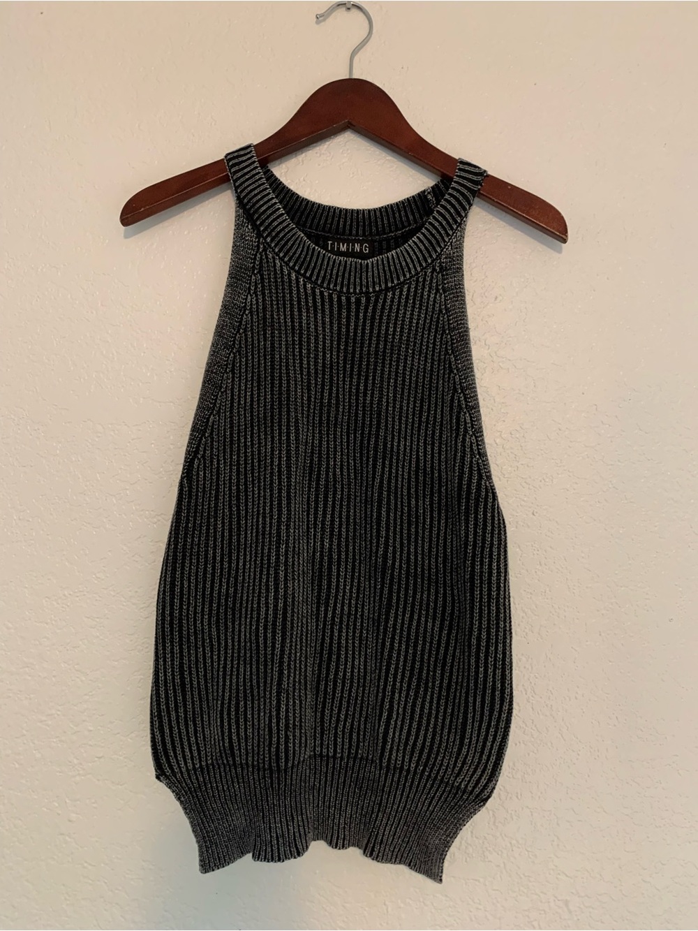 Timing Black Ribbed Halter Tank Top